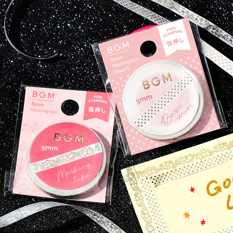 BGM Basic Series Gold Foil Skinny Washi Tape - Floral Melody