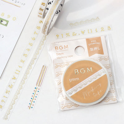 BGM Gold Foil Skinny Washi Tape - Lace