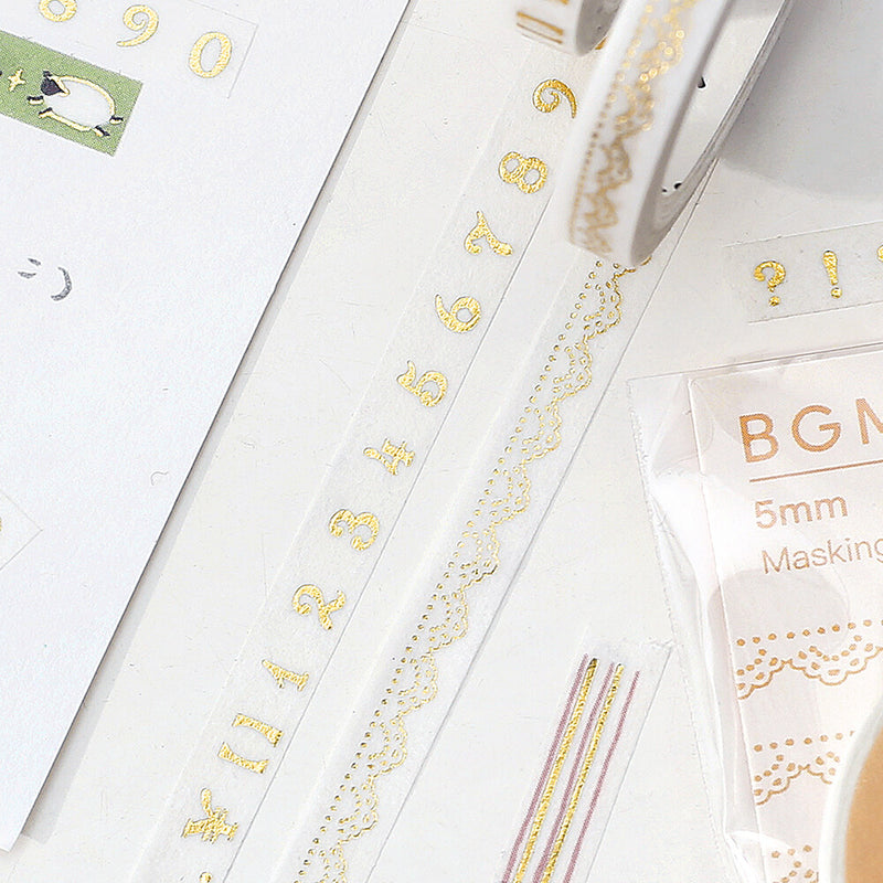 BGM Gold Foil Skinny Washi Tape - Lace