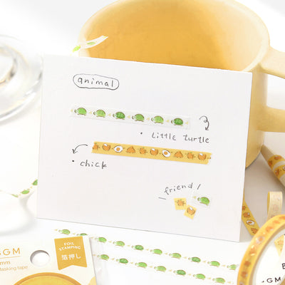BGM Gold Foil Skinny Washi Tape - Running Turtle