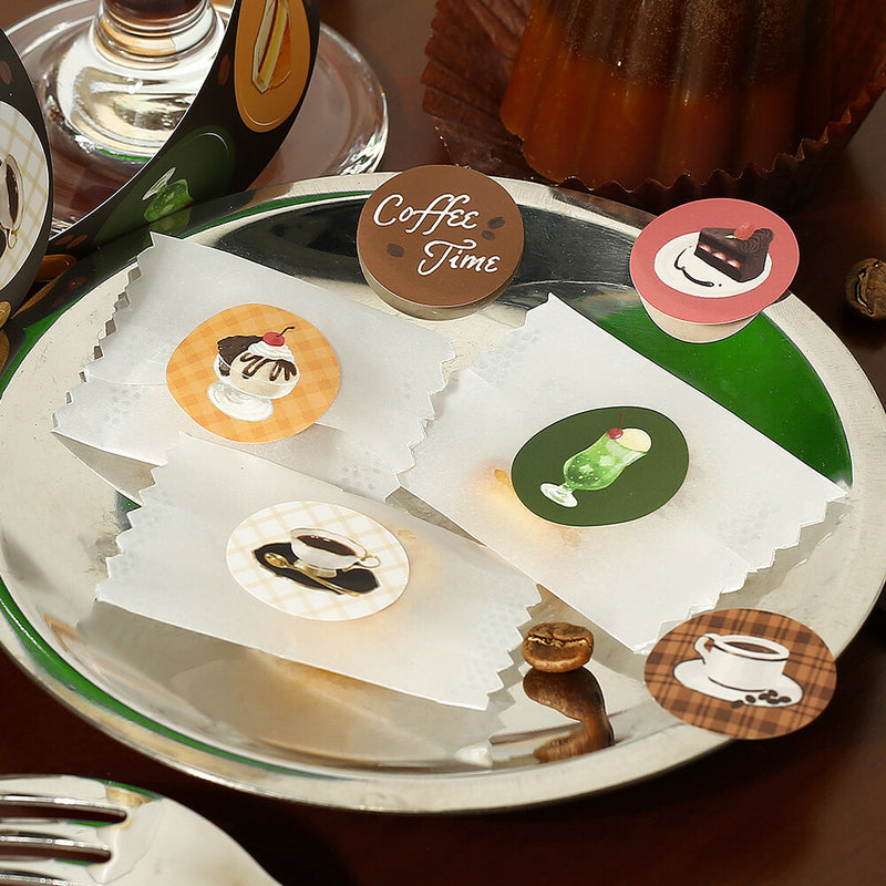 Decorative tray with coffee-themed coasters and a &
