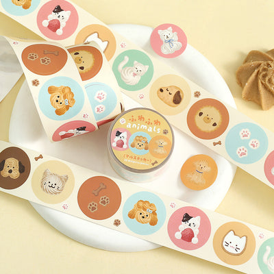 Set of animal-themed stickers on a white tray with a yellow background