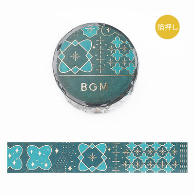 BGM Tile Art Gold Foil Washi Tape - Green Tile BM-SAG006