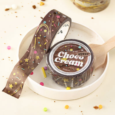 Washi tape with chocolate cream design on a white plate