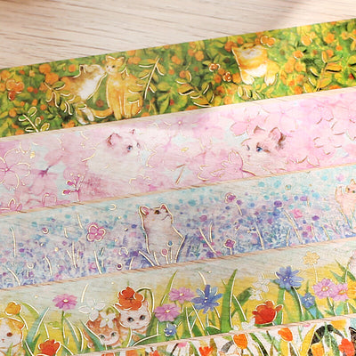 BGM Cat and Flower Gold Foil Washi Tape - Little Friends