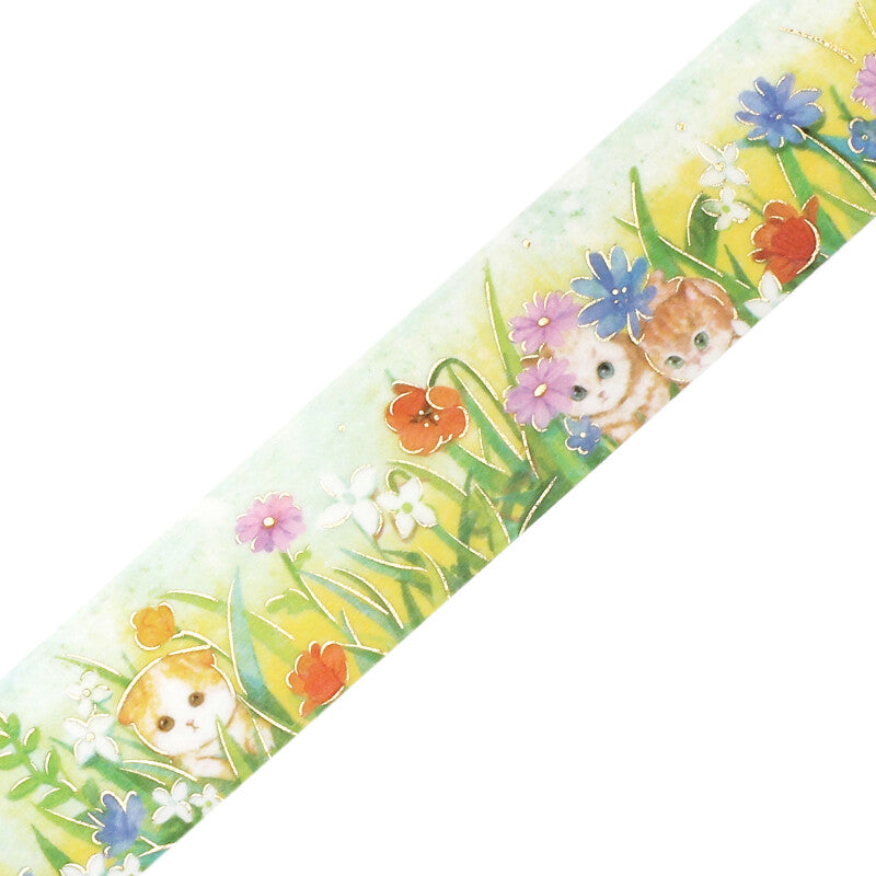 BGM Cat and Flower Gold Foil Washi Tape - Afternoon BM-SDG021