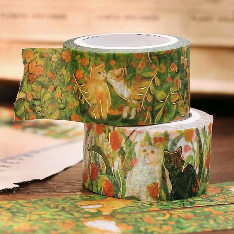 BGM Cat and Flower Gold Foil Washi Tape - Play Together
