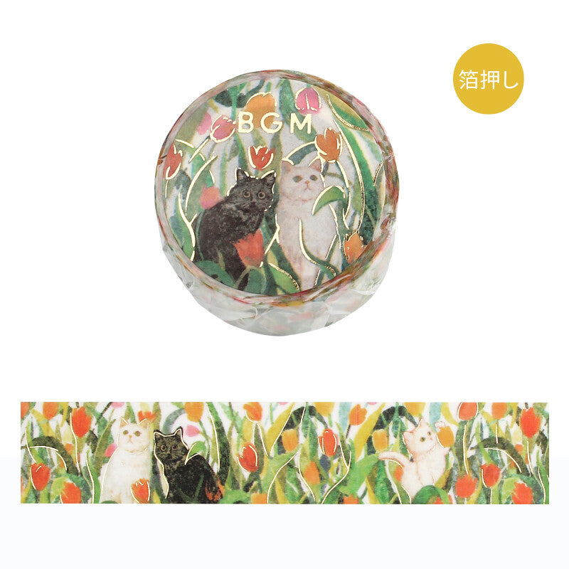 BGM Cat and Flower Gold Foil Washi Tape - Play Together BM-SDG023