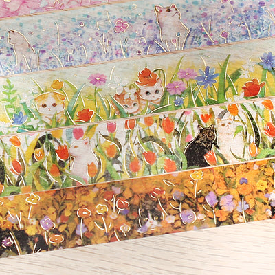 BGM Cat and Flower Gold Foil Washi Tape - Hachiware cat