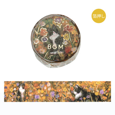 BGM Cat and Flower Gold Foil Washi Tape - Hachiware cat BM-SDG024