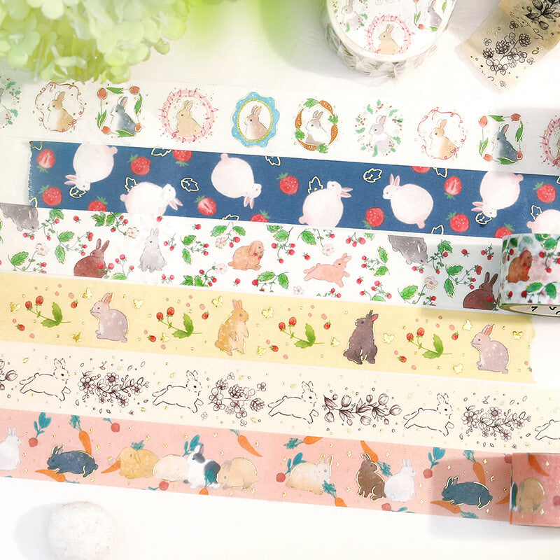 BGM Rabbit Country Gold Foil Washi Tape - Strawberry