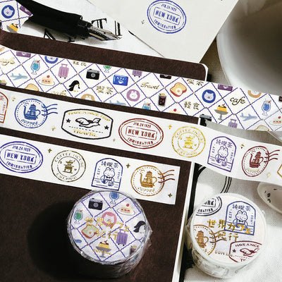 BGM Cafes in the World Gold Foil Washi Tape - Stamp