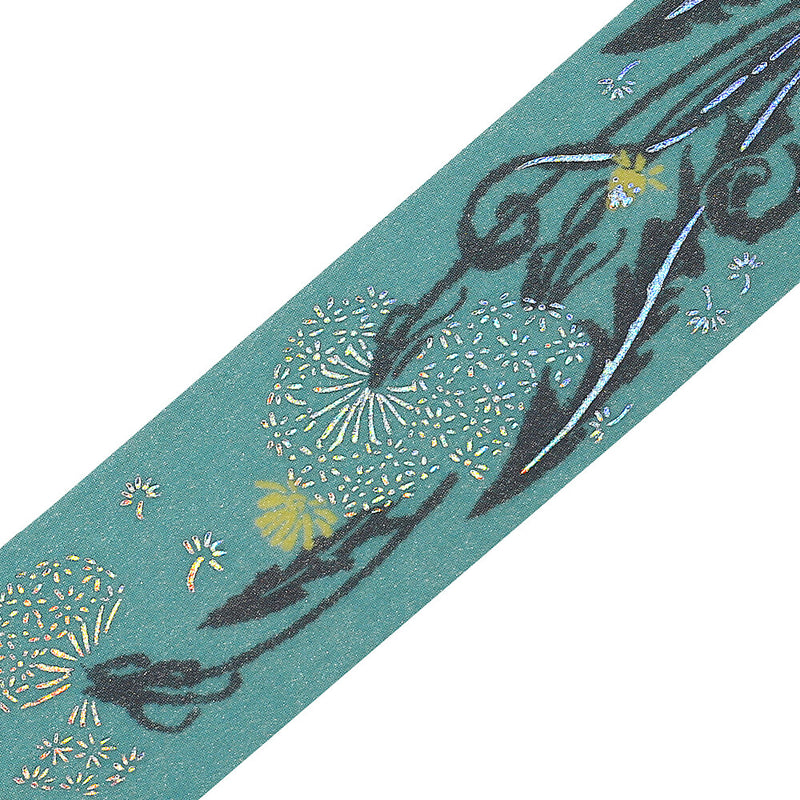 Decorative tape with floral design on a teal background