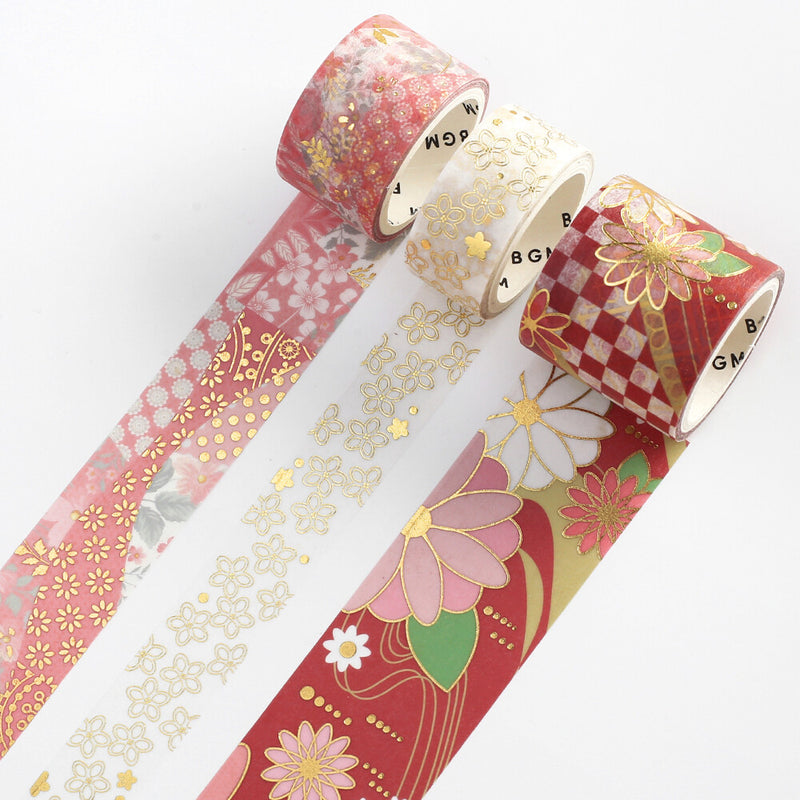 BGM Japanese Kimono Gold Foil Washi Tape - Red Flower BM-SET001