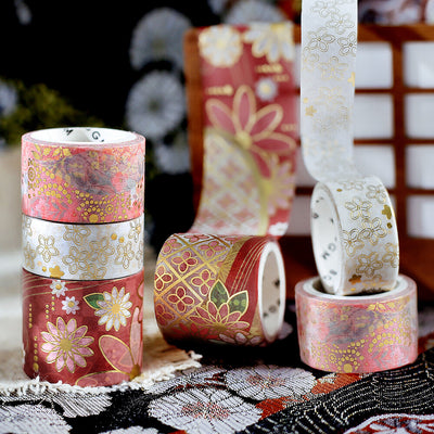 BGM Japanese Kimono Gold Foil Washi Tape - Red Flower BM-SET001