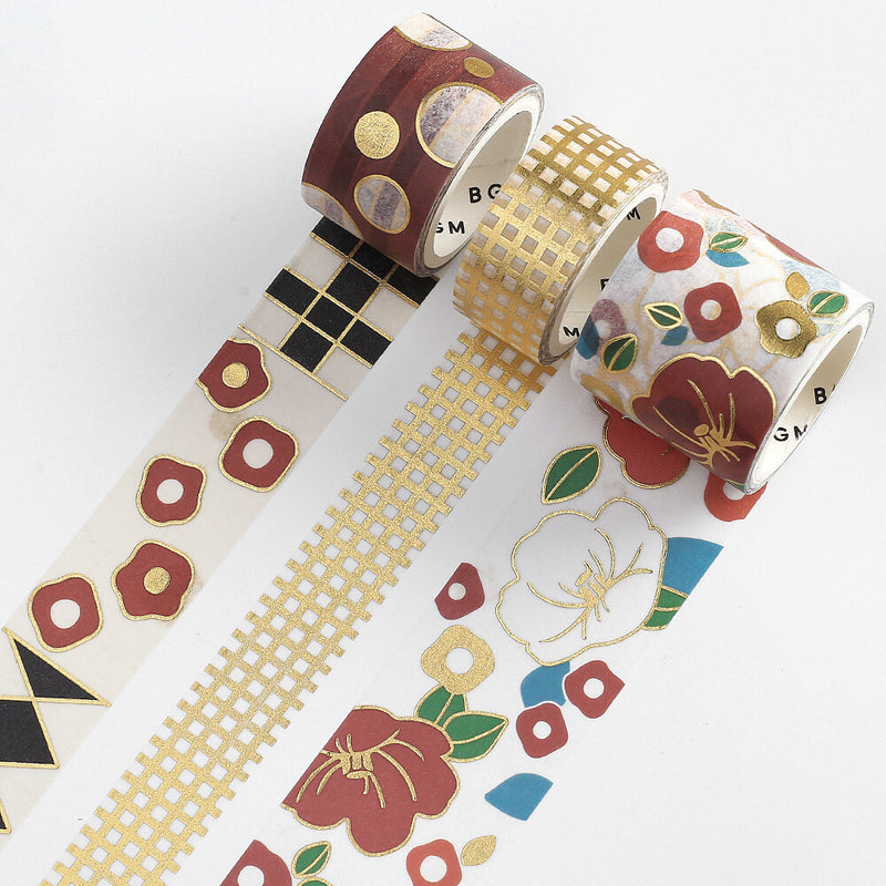 BGM Japanese Kimono Gold Foil Washi Tape - Camellia BM-SET004