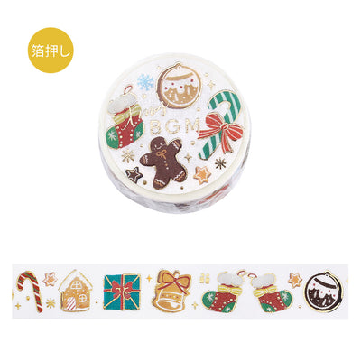 Decorative tape with Christmas-themed designs on a white background