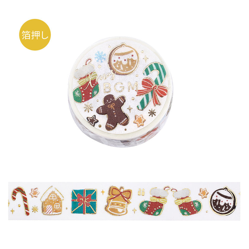 Decorative tape with Christmas-themed designs on a white background