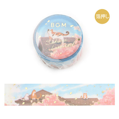 BGM Sakura Limited Edition Gold Foil Washi Tape - Cat on the Roof BM-XDG002