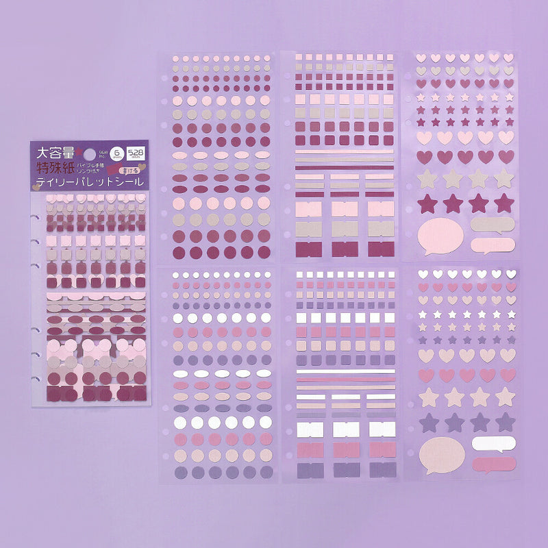 Set of decorative stickers with various patterns on a purple background