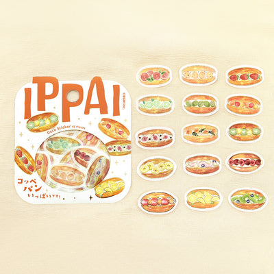 IPPAI sticker flakes with illustrations of sandwiches on a beige background