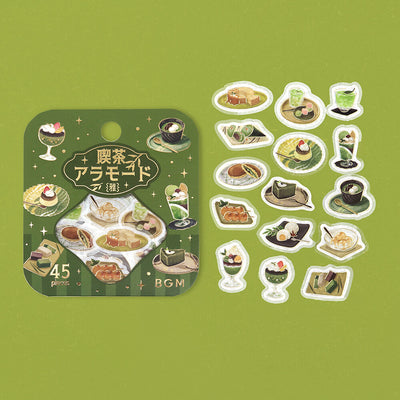 Sticker set with food illustrations on a green background