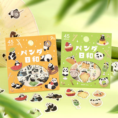 Two sticker packs with panda illustrations on a green background