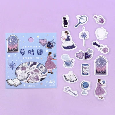 Sticker set with 'Dream time' theme on a purple background
