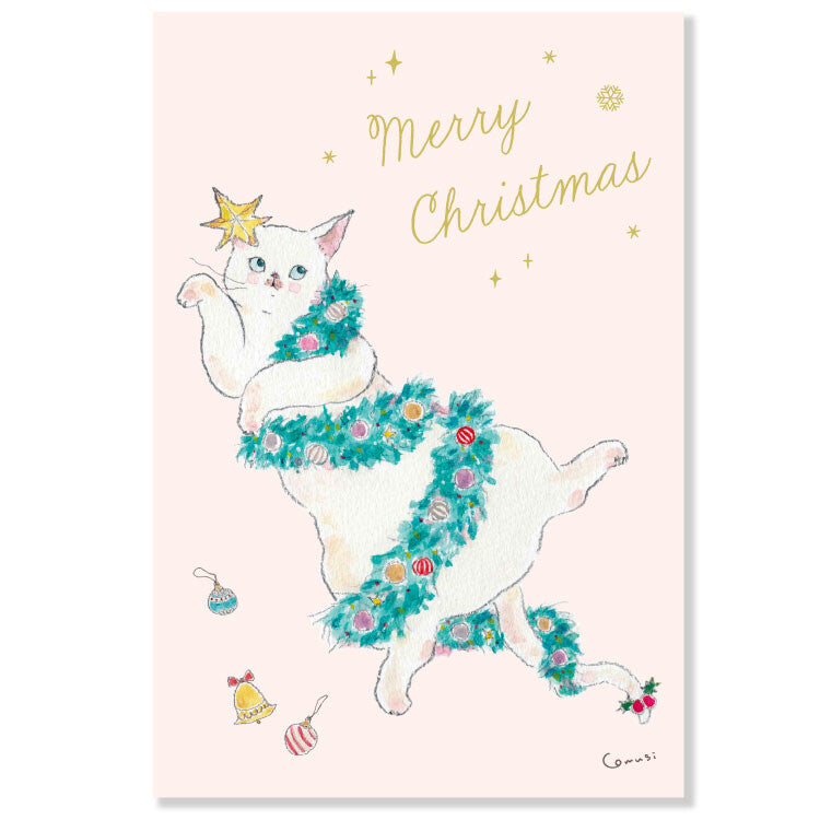 Active Corporation x Tocoro Comugi Christmas Postcard - White Cat CMP-408