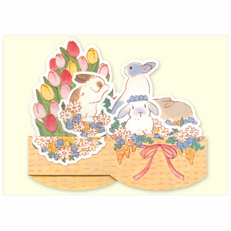 Active Corporation x Shinako Moriyama 3D Pop-UP All Occasion Greeting Card - Rabbit Flower Basket GJ-254h