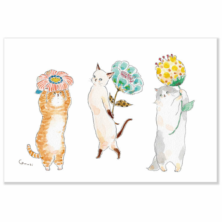 Active Corporation x Tocorocomugi Postcard - Cat and Flower K06-PG-260