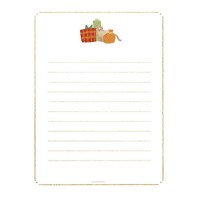  lined paper with a cat and present design at the top
