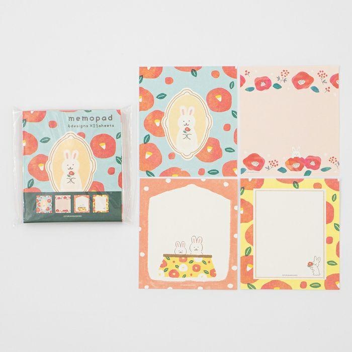 Furukawashiko Winter Limited Edition Memo Pad - Rabbit and Camellia LM294