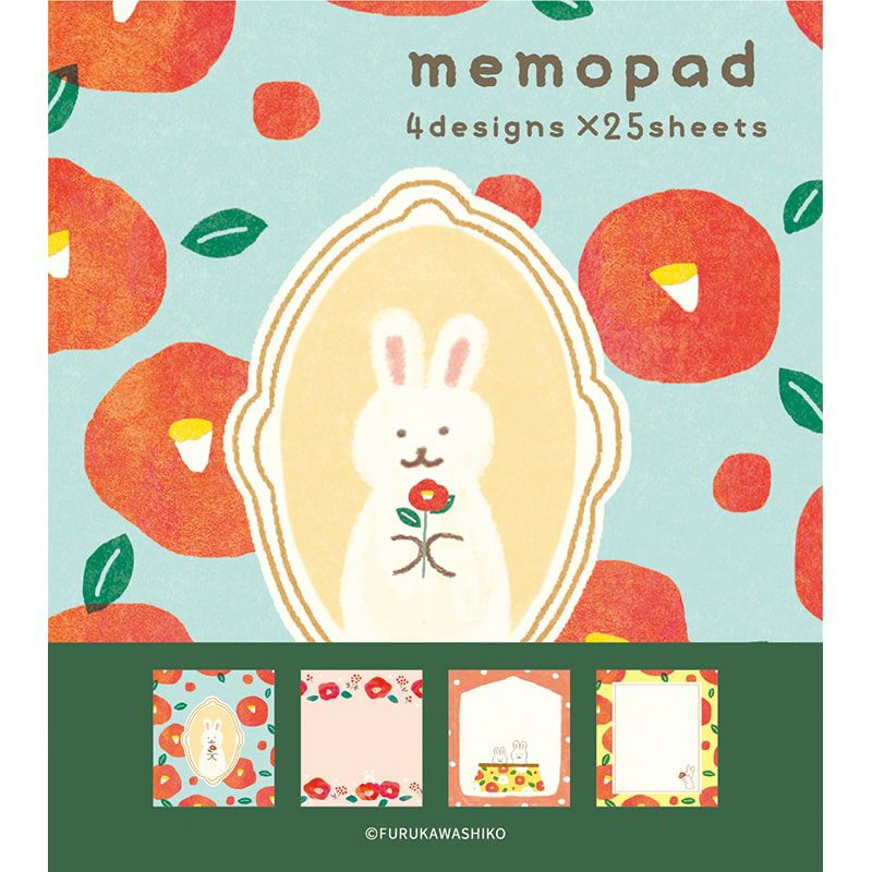 Furukawashiko Winter Limited Edition Memo Pad - Rabbit and Camellia LM294