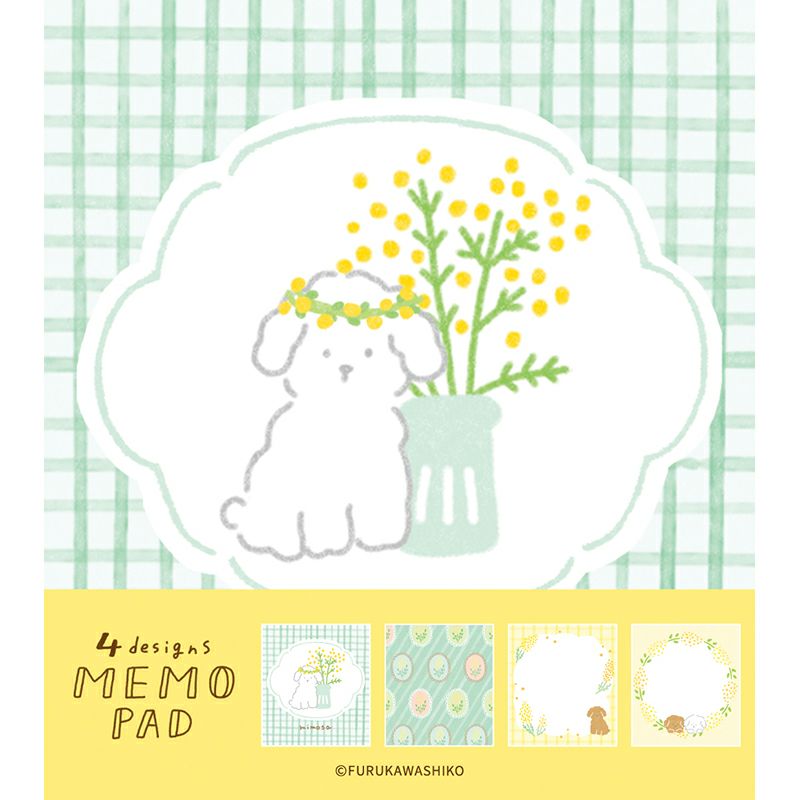 Furukawashiko Spring Limited Edition Memo Pad - Dog and Mimosa LM301