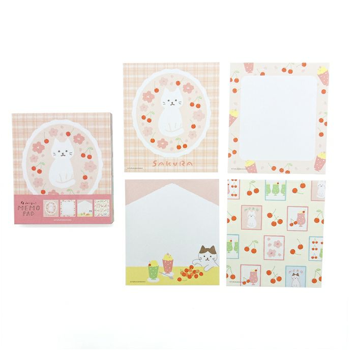 Furukawashiko Spring Limited Edition Memo Pad - Cat and Sakura LM302