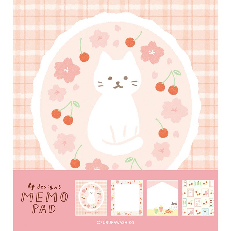 Furukawashiko Spring Limited Edition Memo Pad - Cat and Sakura LM302