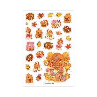 Meowashi Studio - Autumn Cat Nut Shop Clear Sticker Sheet