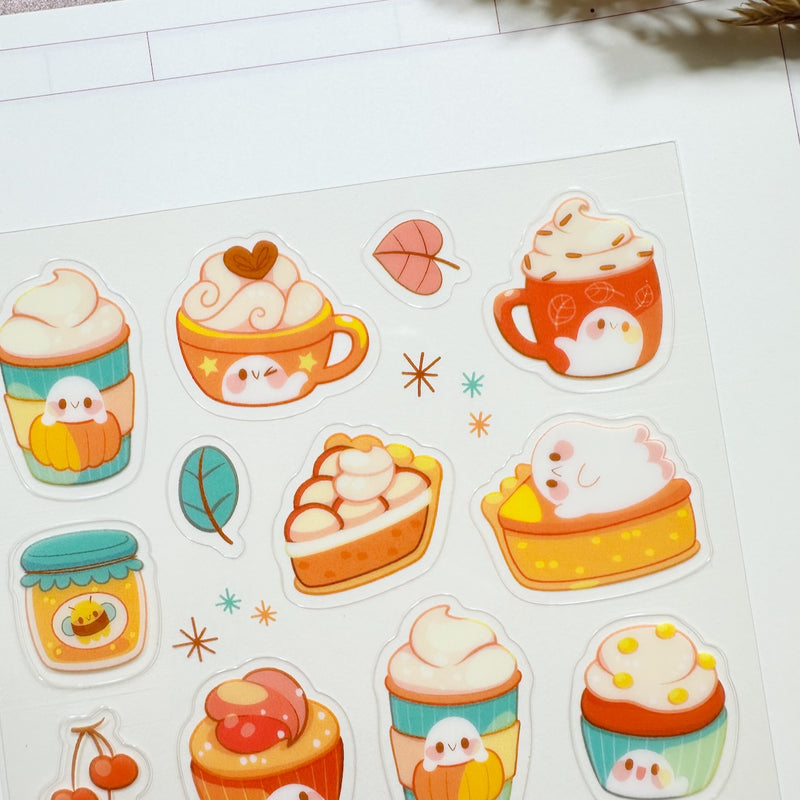 Meowashi Studio - Autumn Ghost Drinks and Desserts Clear Sticker Sheet