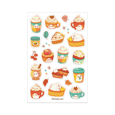 Meowashi Studio - Autumn Ghost Drinks and Desserts Clear Sticker Sheet