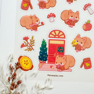 Meowashi Studio - Autumn Squirrel Clear Sticker Sheet