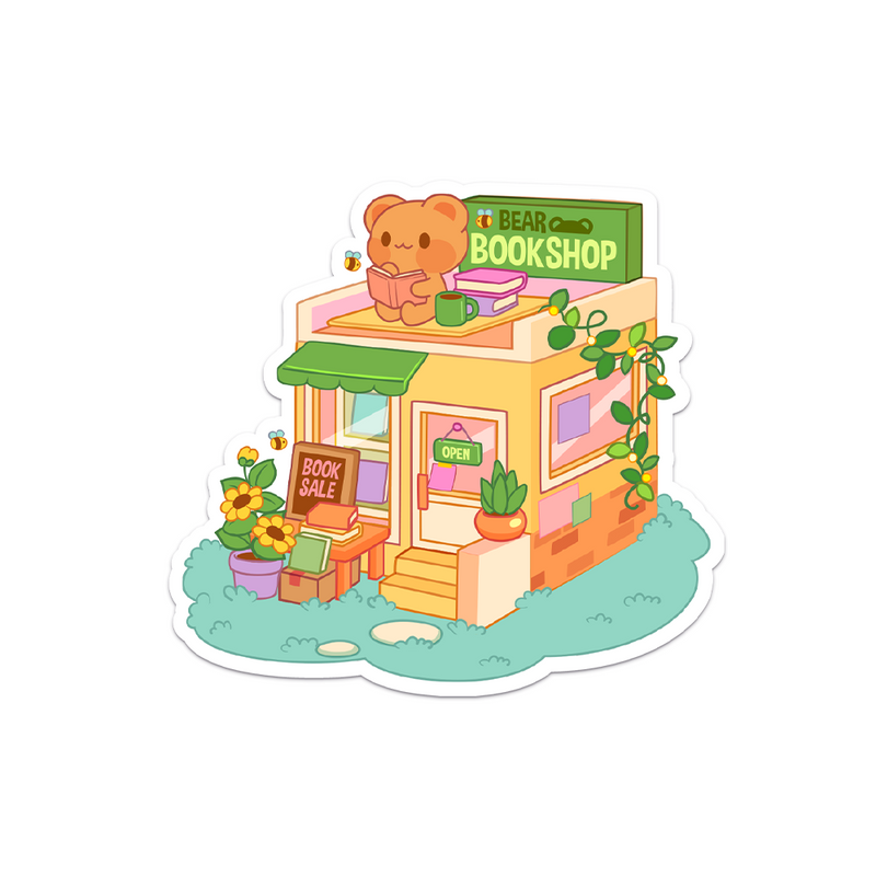 Meowashi Studio - Bear Book Shop Waterproof Vinyl Sticker