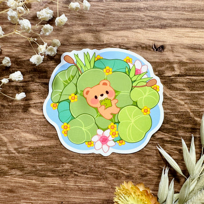 Bear Chilling in a Pond Waterproof Vinyl Sticker