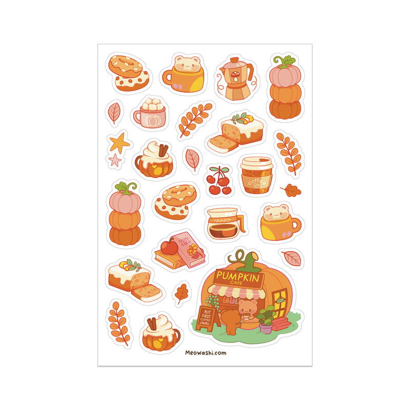 Meowashi Studio - Bear Pumpkin Cafe Clear Sticker Sheet