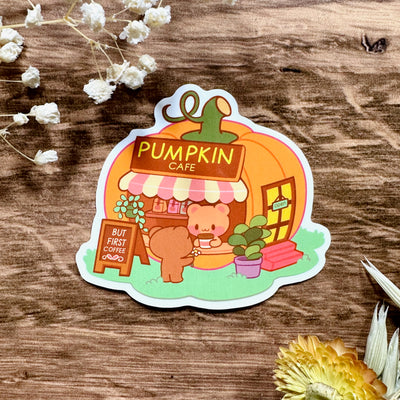 Meowashi Studio - Bear Pumpkin Cafe Waterproof Vinyl Sticker