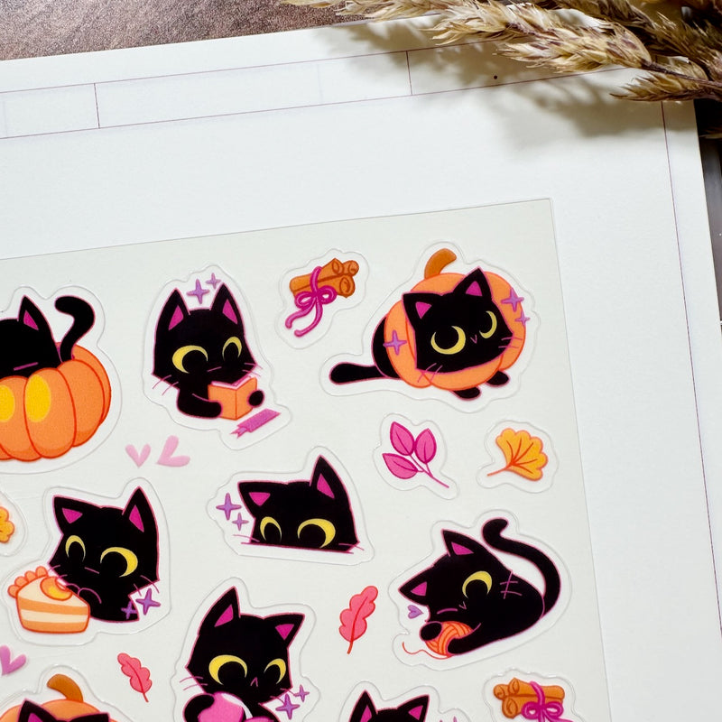 Meowashi Studio - Black Cat and Pumpkin Clear Sticker Sheet