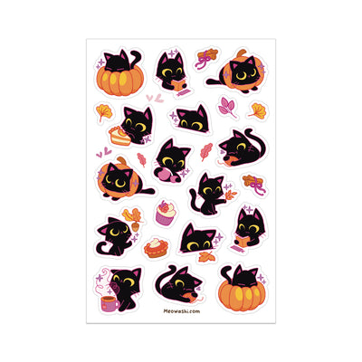 Meowashi Studio - Black Cat and Pumpkin Clear Sticker Sheet