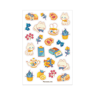 Meowashi Studio - Blue Cat Teatime Clear Sticker Sheet