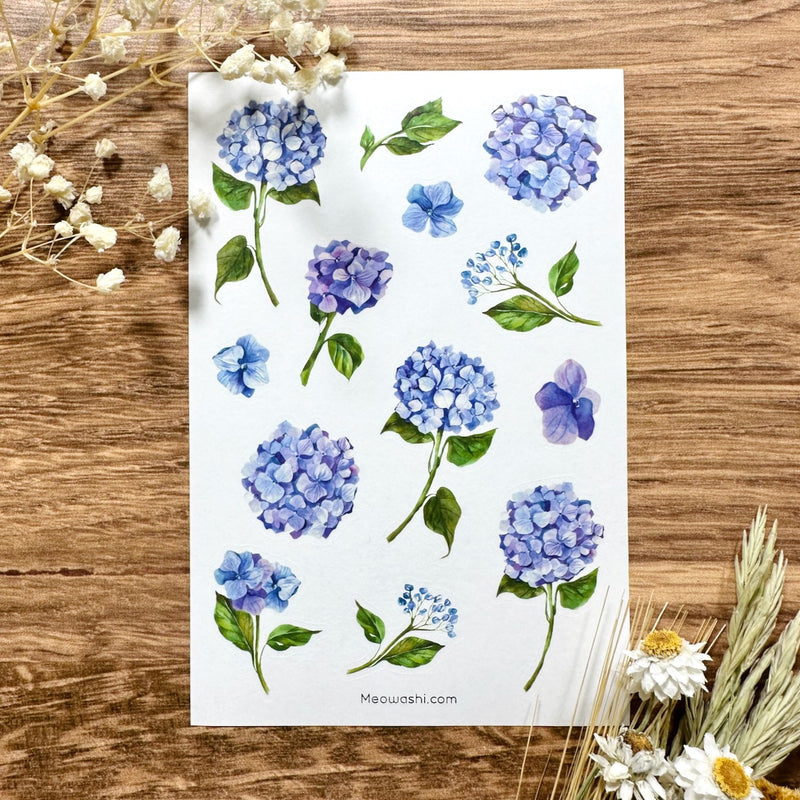  Meowashi Studio - Blue Hydrangea Washi Sticker Sheet