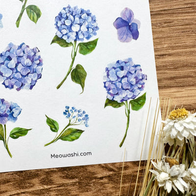  Meowashi Studio - Blue Hydrangea Washi Sticker Sheet